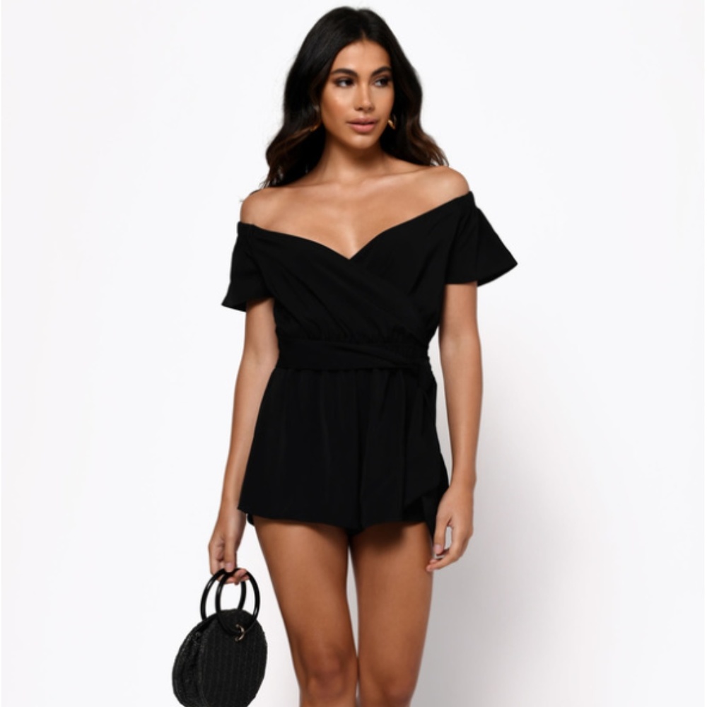 Tobi Off Shoulder Black Wrap Romper